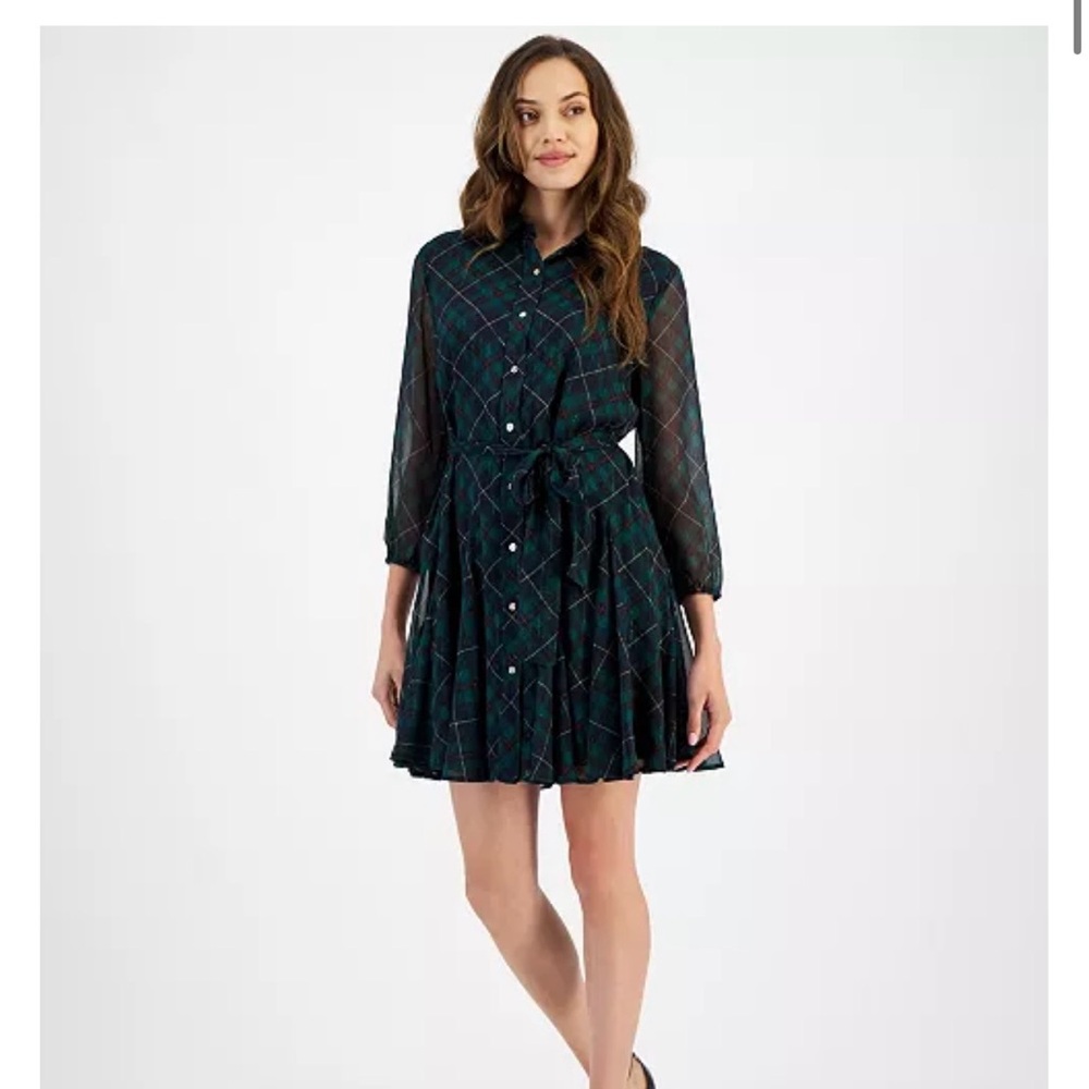 Tommy Hilfiger Black Plaid Long Sleeve Dress